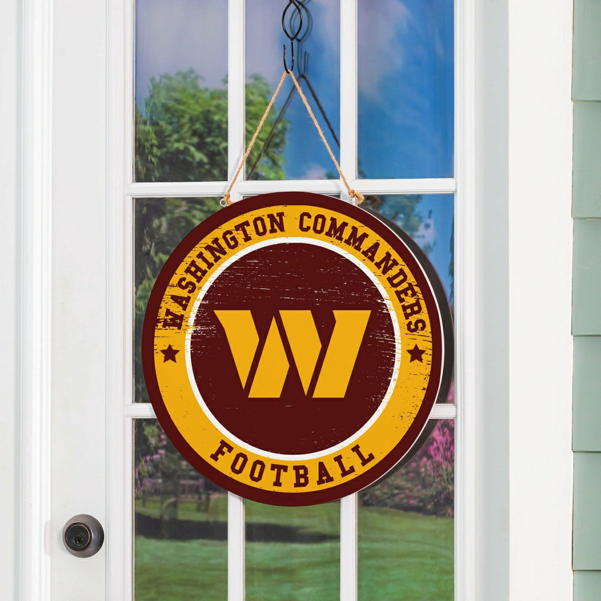 Washington Commanders Round Door Décor with Hanging Rope, 18x18, NFL, Home