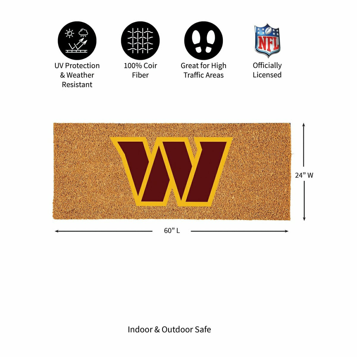 Washington Commanders Extra Large Full Color Coir Mat, 60"x24", NFL