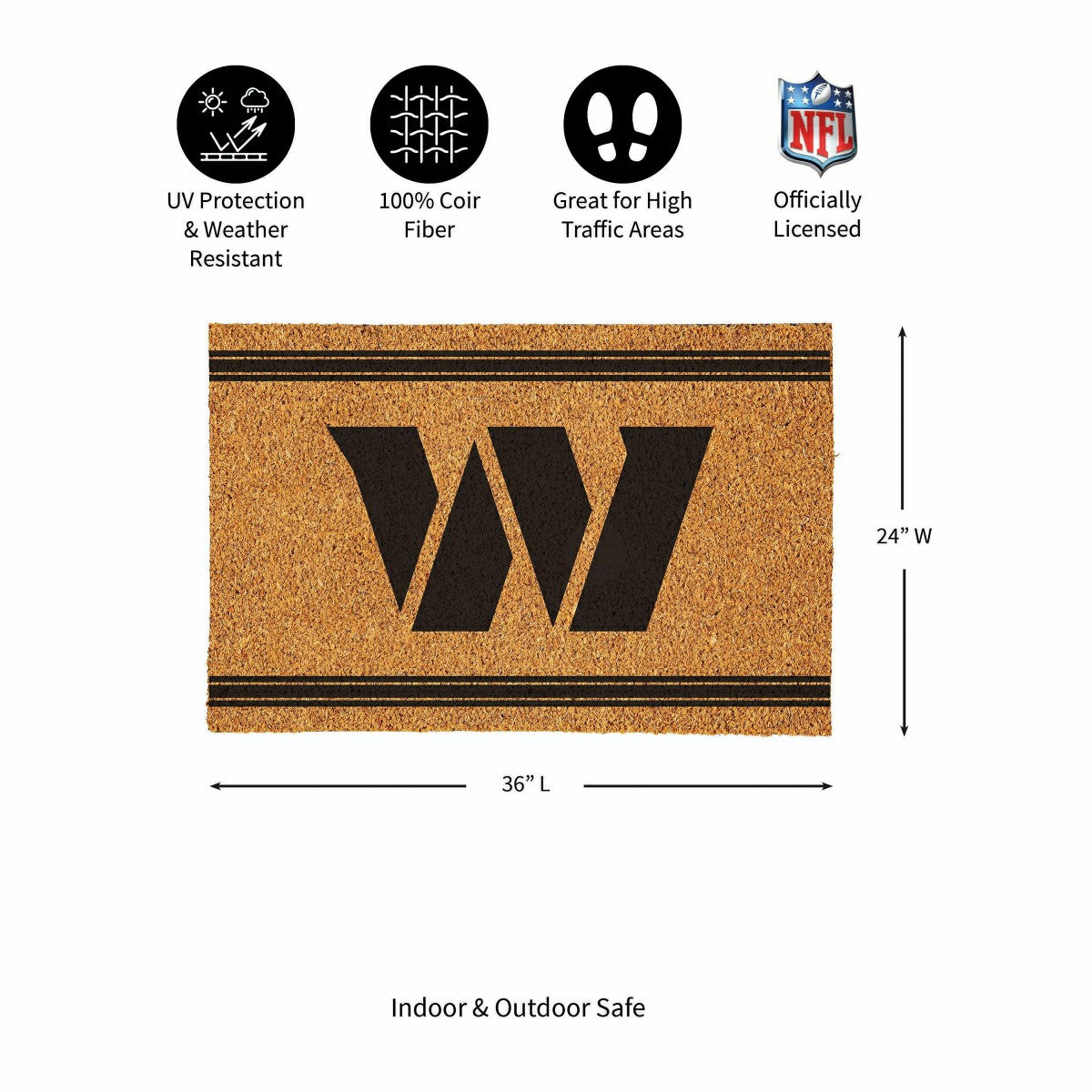 Washington Commanders Large One Color Coir Mat, 36"x24", NFL