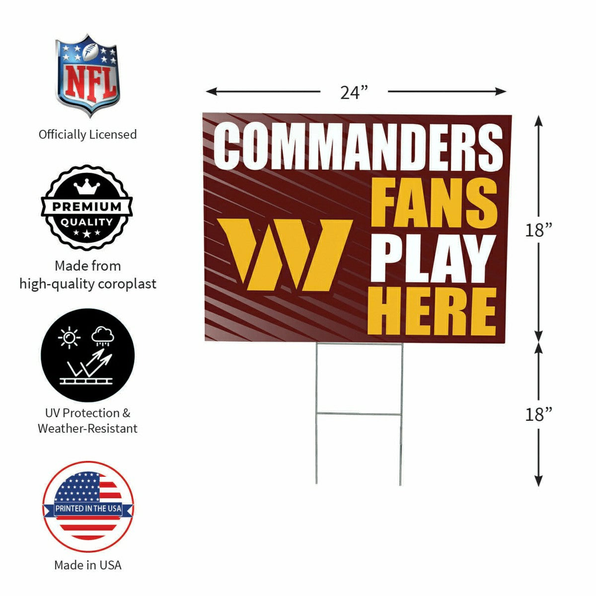 Washington Commanders Coroplast Yard Sign "Fans Play Here", NFL, Home
