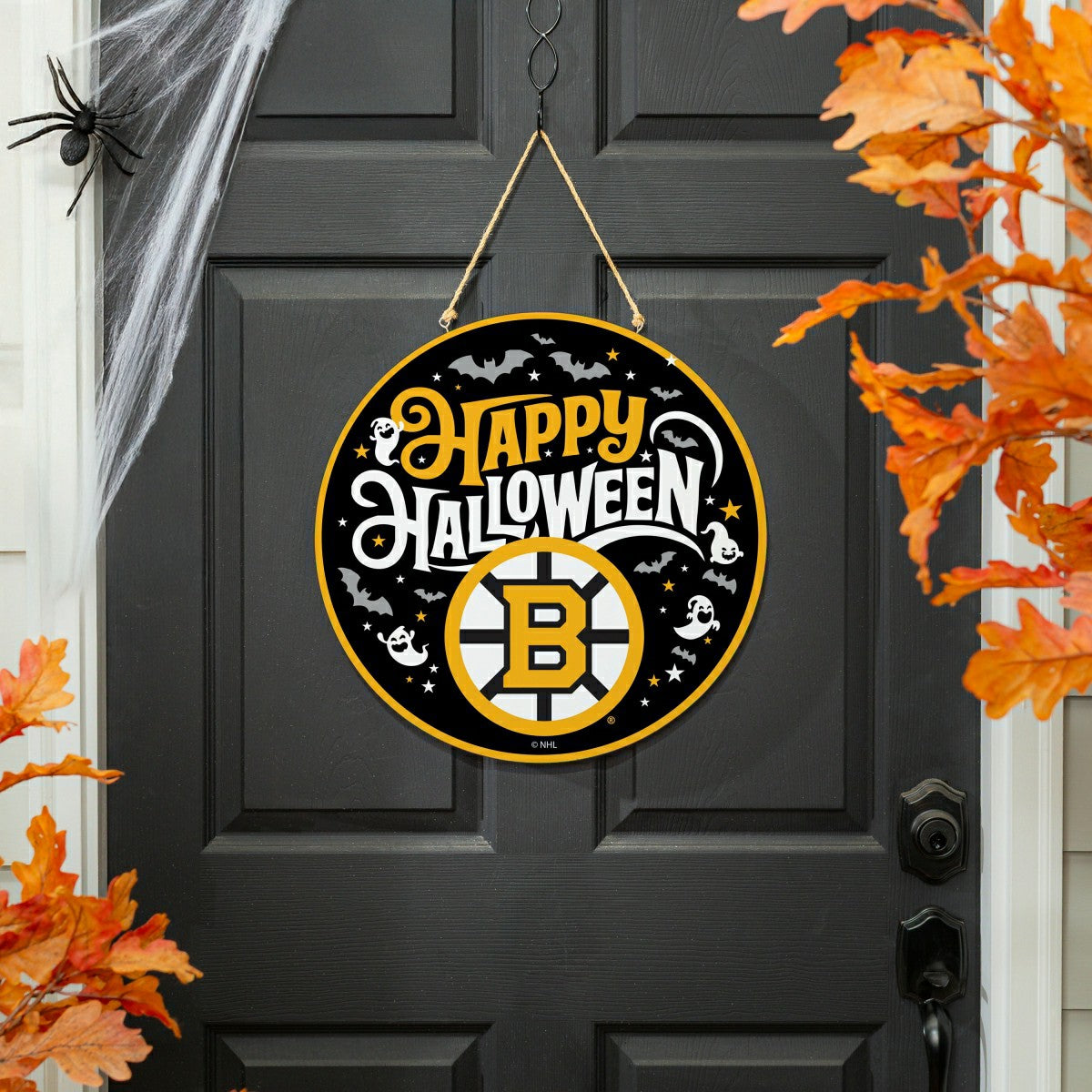 Boston Bruins Halloween Round Door Décor with Hanging Rope, 18x18, NHL, Home