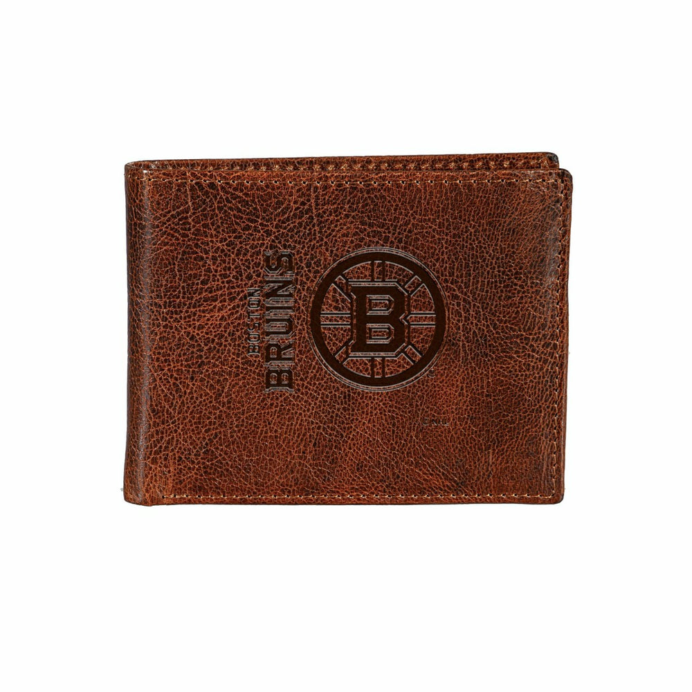 Boston Bruins, Embossed 100% Genuine Tumbled Leather Passcase Bi-Fold , NHL, Home
