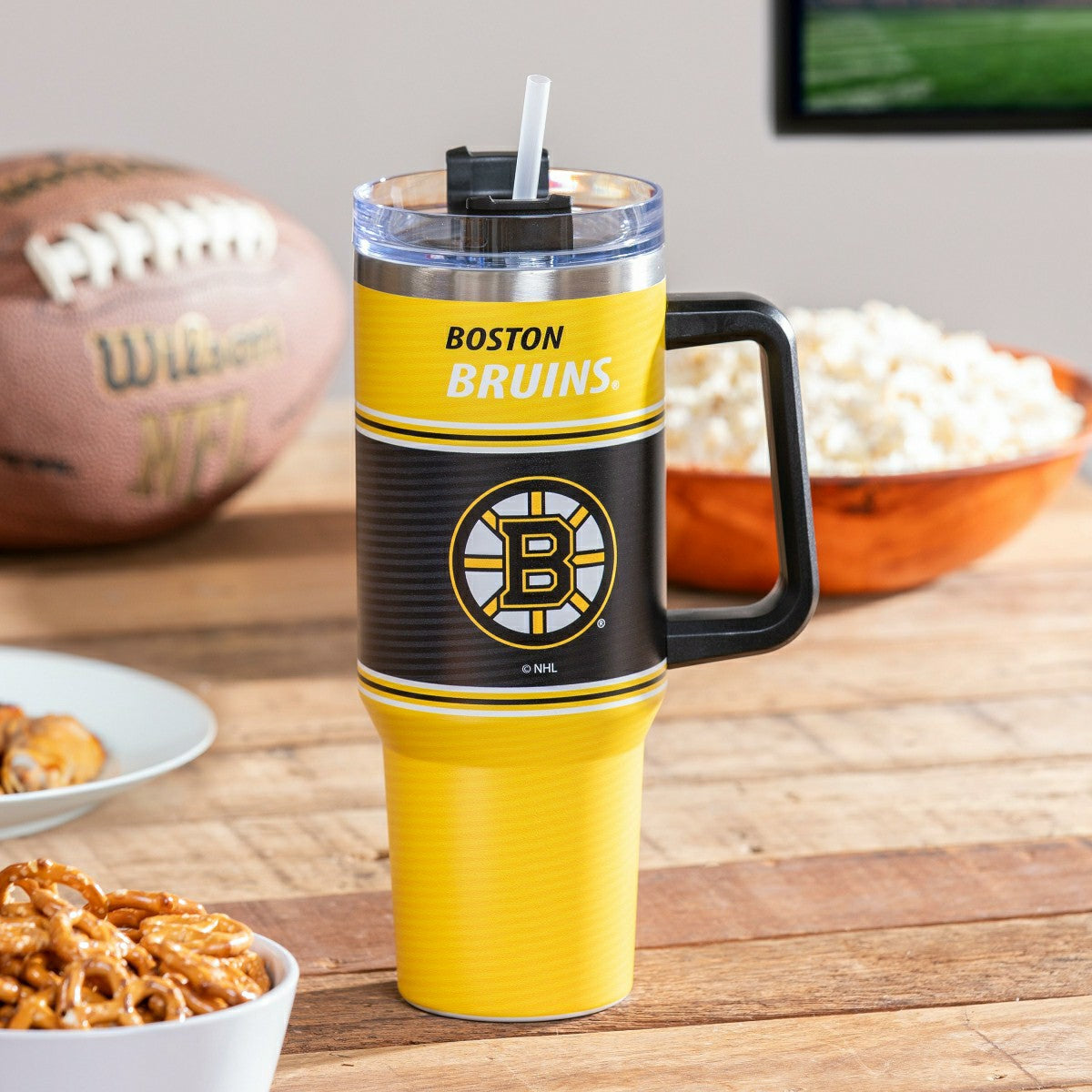 40oz Stainless Steel Canyon Cup w/ Straw, Boston Bruins, NHL, Home