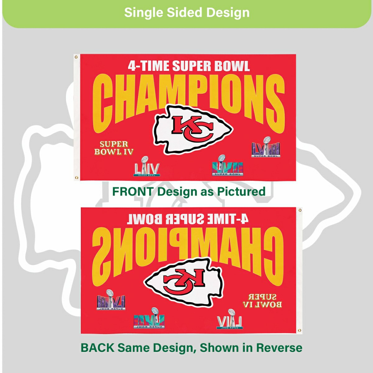 Kansas City Chiefs Multi-Win Superbowl Champions Football 3x5 Flag, Home