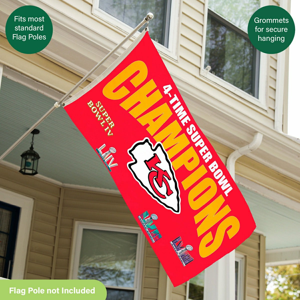 Kansas City Chiefs Multi-Win Superbowl Champions Football 3x5 Flag, Home