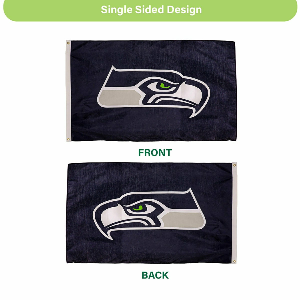 Seattle Seahawks Single Sided Estate Flag with 2 Grommets, 3'x5', Home, NFL