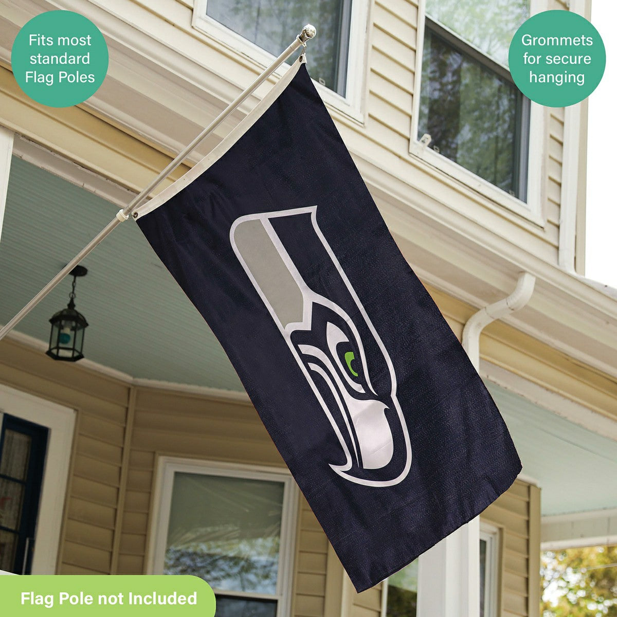 Seattle Seahawks Single Sided Estate Flag with 2 Grommets, 3'x5', Home, NFL