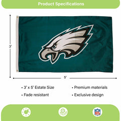 Philadelphia Eagles Single Sided Estate Flag with 2 Grommets, 3'x5', Home, NFL