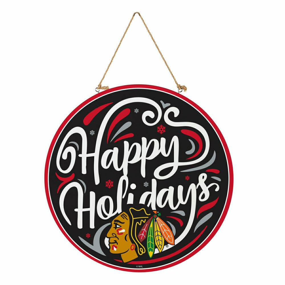 Chicago Blackhawks Holiday Round Door Décor with Hanging Rope, 18x18, NHL, Home