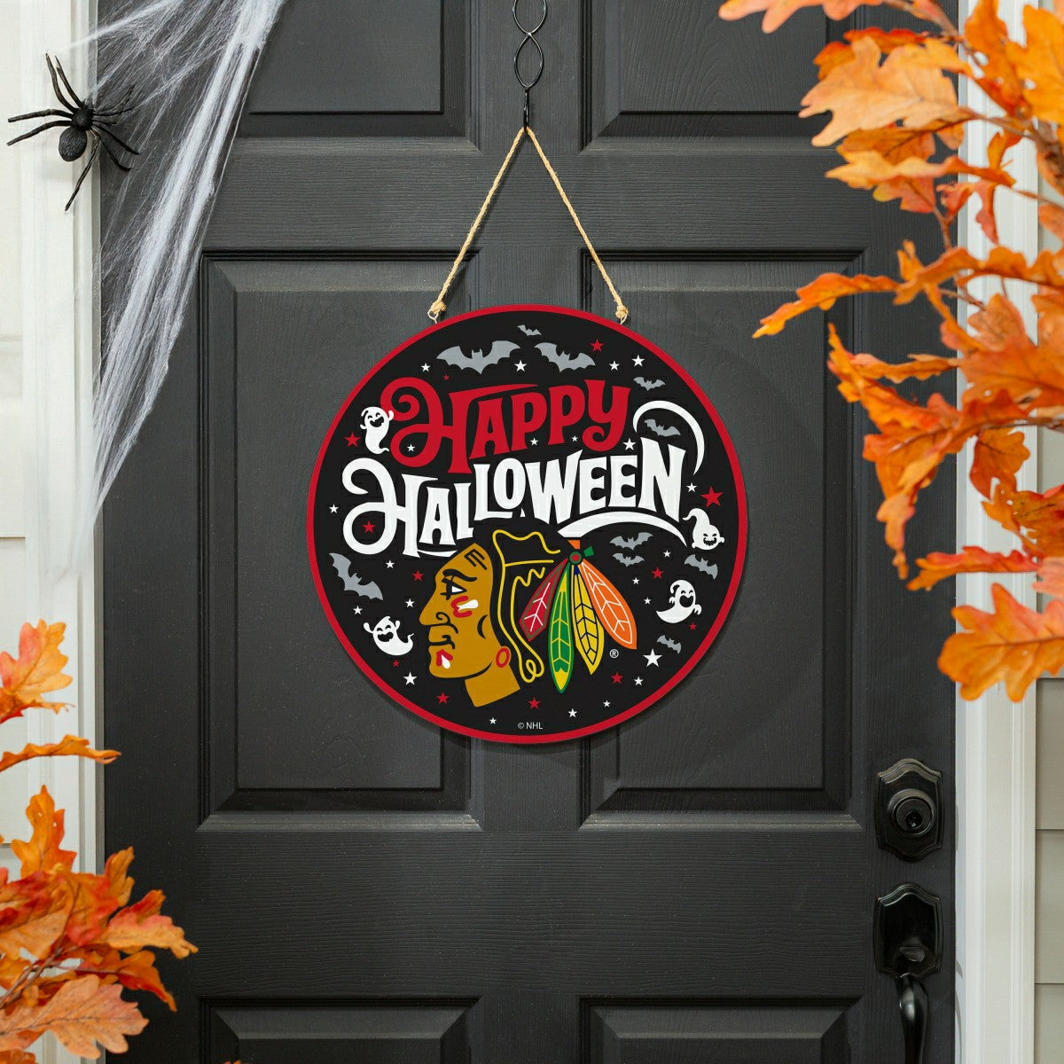 Chicago Blackhawks Halloween Round Door Décor with Hanging Rope, 18x18, NHL, Home