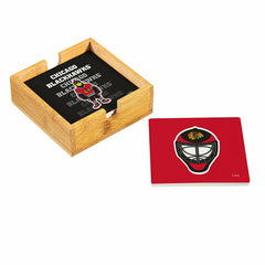 Chicago Blackhawks Ceramic Coasters Set, 4pcs with Wood Caddy, NHL, Home