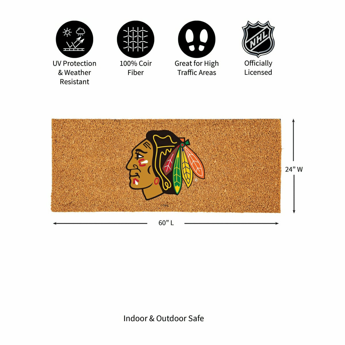 Chicago Blackhawks Extra Large Full Color Coir Mat, 60"x24", NHL