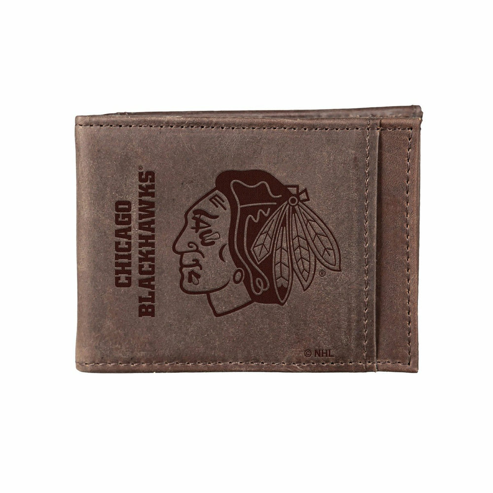 Front Pocket Wallet w/ RFID Blocking, Chicago Blackhawks, Brown, NHL, Home