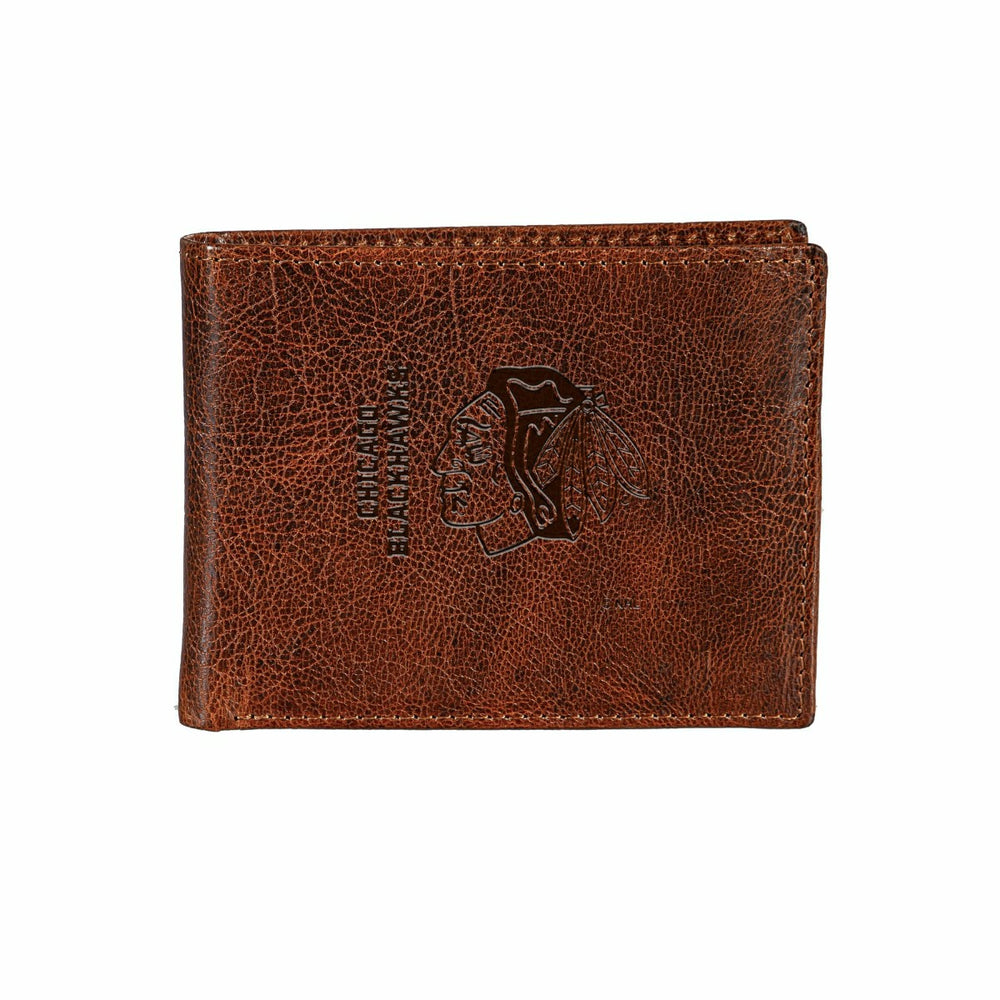 Chicago Brownhawks, Embossed 100% Genuine Tumbled Leather Passcase Bi-, NHL, Home