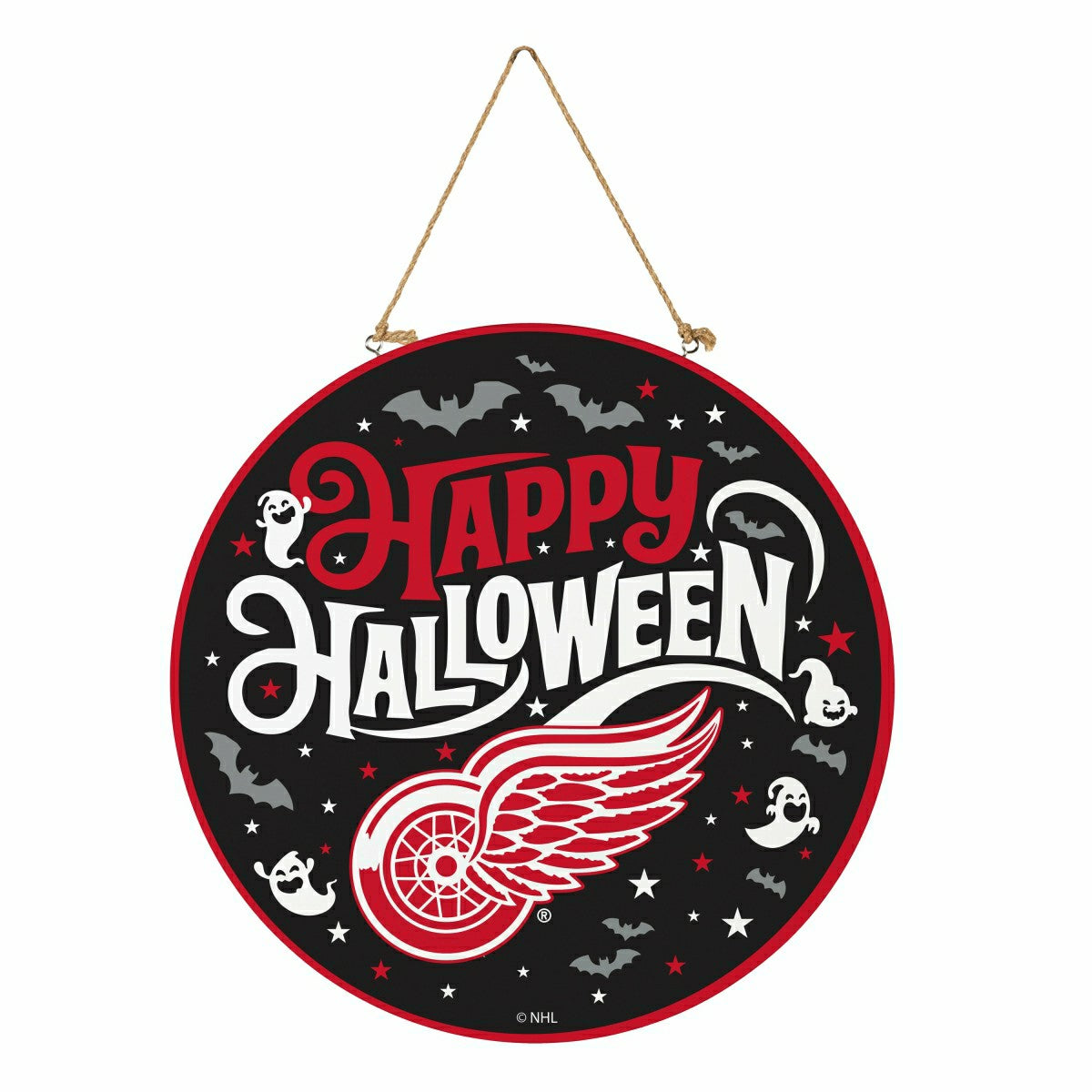 Detroit Red Wings Halloween Round Door Décor with Hanging Rope, 18x18, NHL, Home