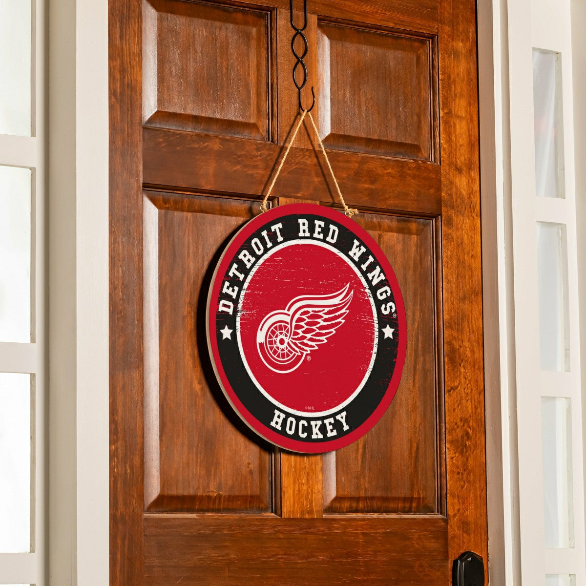 Detroit Red Wings Round Door Décor with Hanging Rope, 18x18, NHL, Home