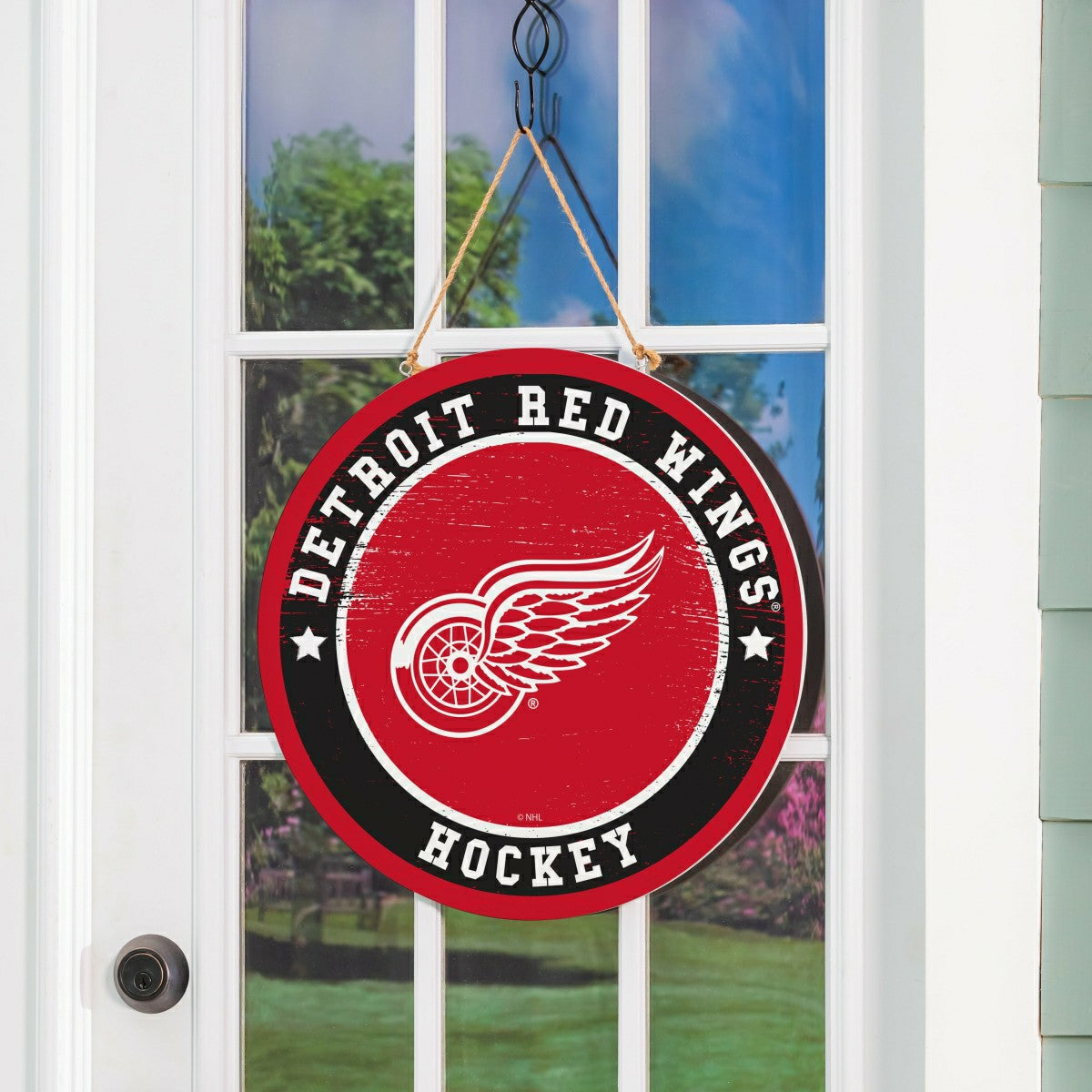 Detroit Red Wings Round Door Décor with Hanging Rope, 18x18, NHL, Home