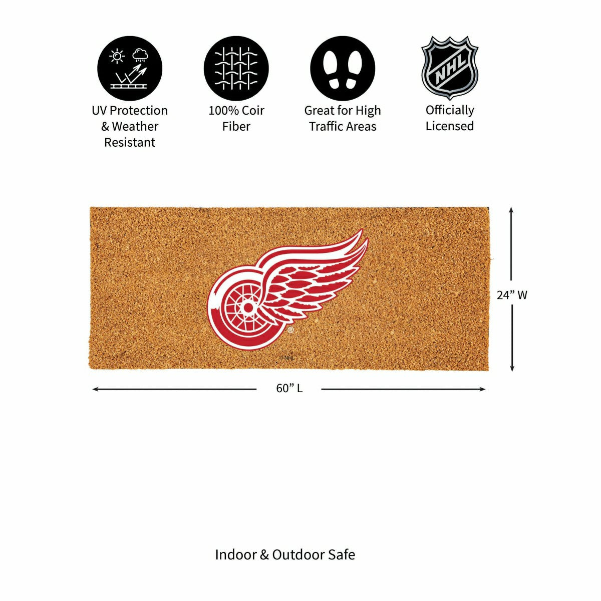 Detroit Red Wings Extra Large Full Color Coir Mat, 60"x24", NHL