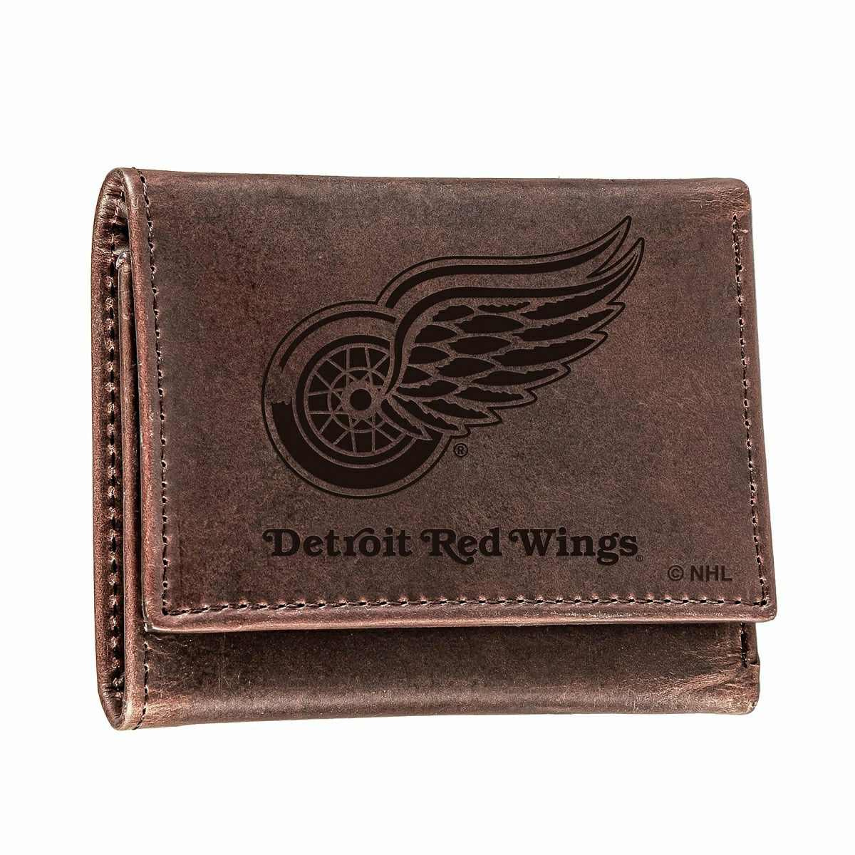 Detroit Red Wings, Tri-Fold Wallet, Brown, CH, 100% Genuine Leather, NHL, Home