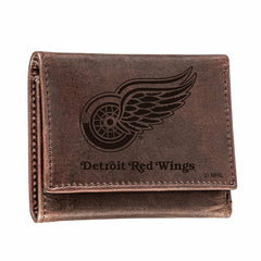 Detroit Red Wings, Tri-Fold Wallet, Brown, CH, 100% Genuine Leather, NHL, Home