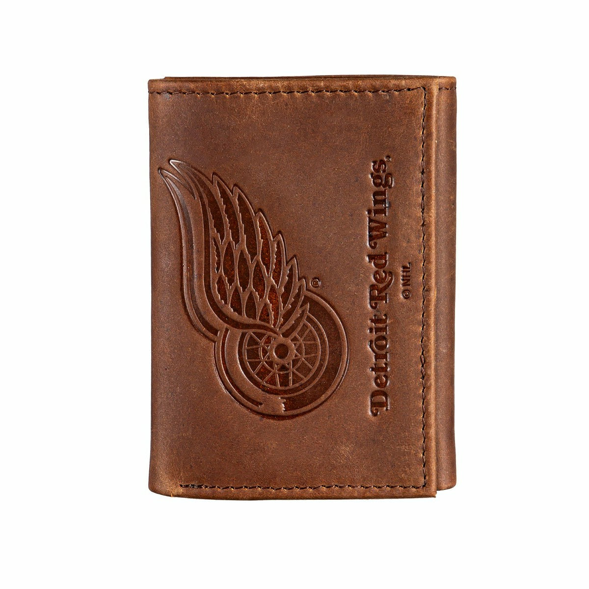 Detroit Red Wings, Tri-Fold Wallet, Brown, CH, 100% Genuine Leather, NHL, Home