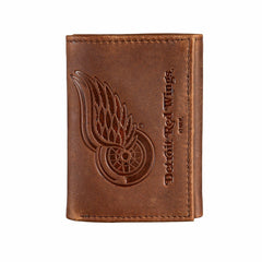 Detroit Red Wings, Tri-Fold Wallet, Brown, CH, 100% Genuine Leather, NHL, Home