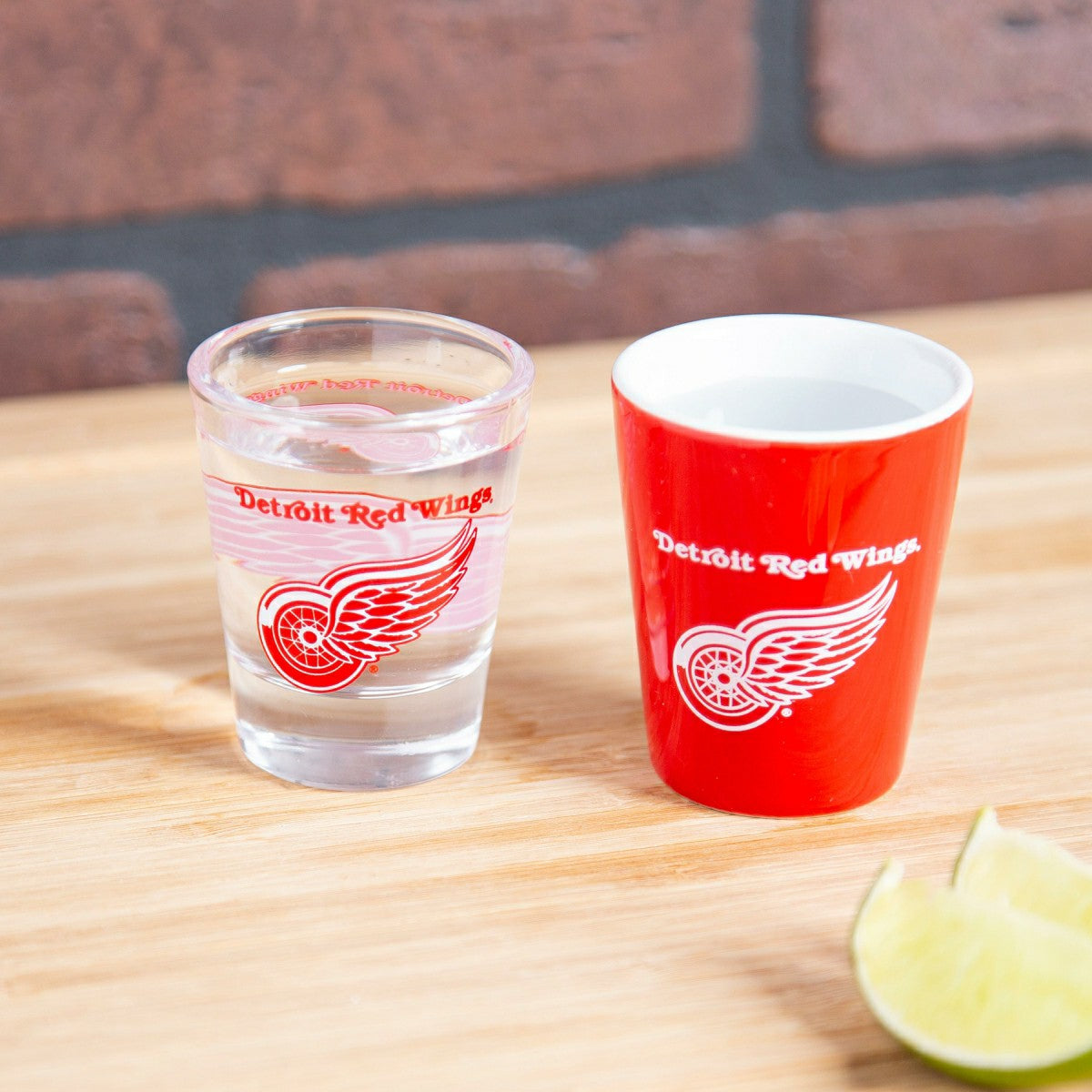 Detroit Red Wings 4-Piece Ceramic and Glass 2oz. Shot Glass Set, NHL, Home