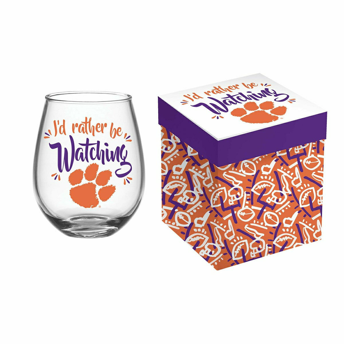 Clemson University, 17oz Boxed Stemless Glass, Home, Collegiate