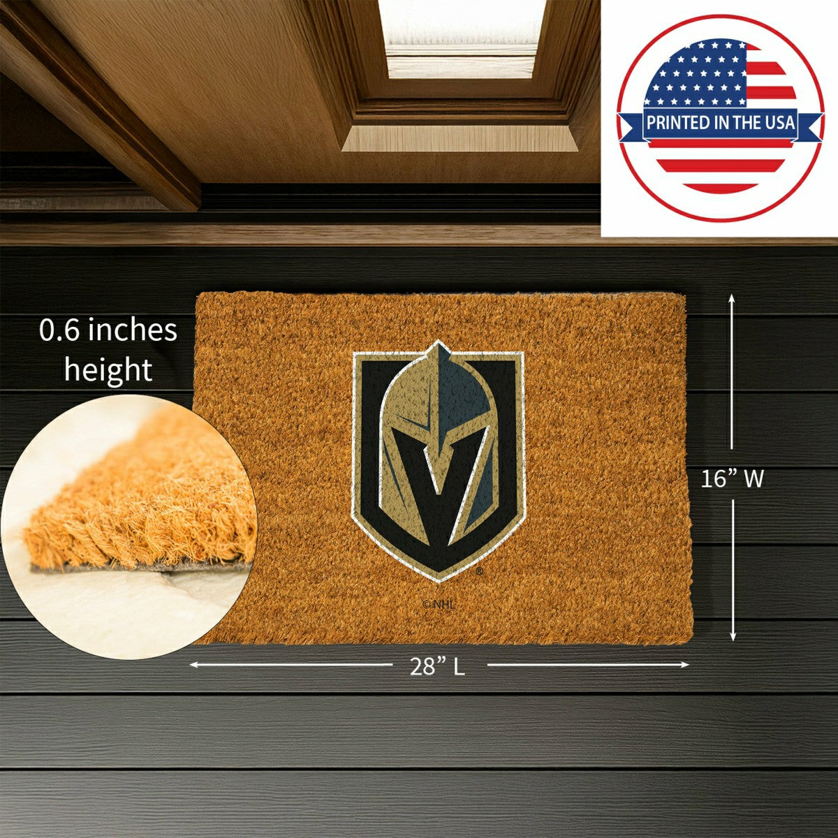 Coir Mat, 16"x28", Vegas Golden Knights, NHL