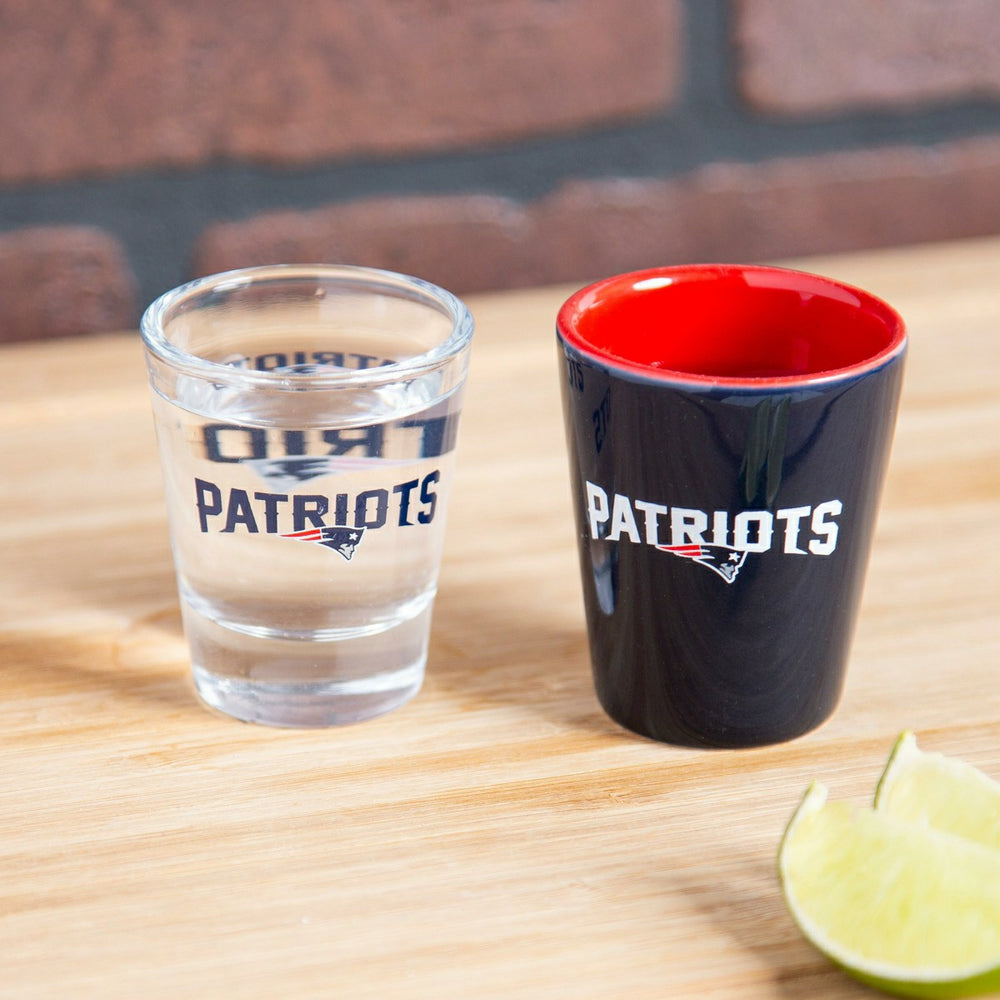 New England Patriots 4-Piece Ceramic and Glass 2oz. Shot Glass Set, Home, NFL