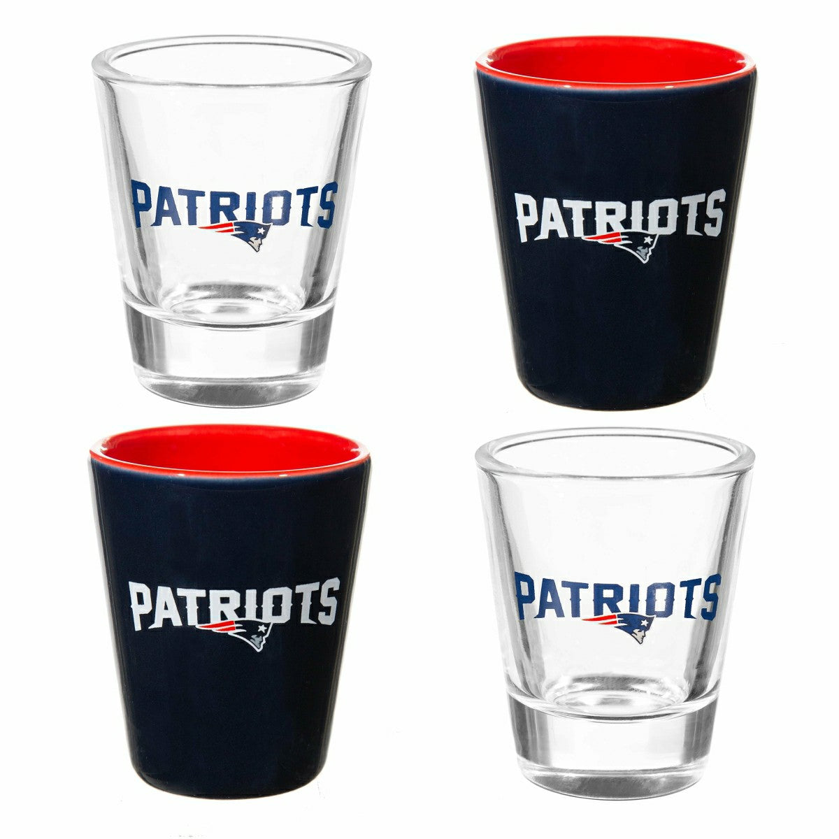 New England Patriots 4-Piece Ceramic and Glass 2oz. Shot Glass Set, Home, NFL