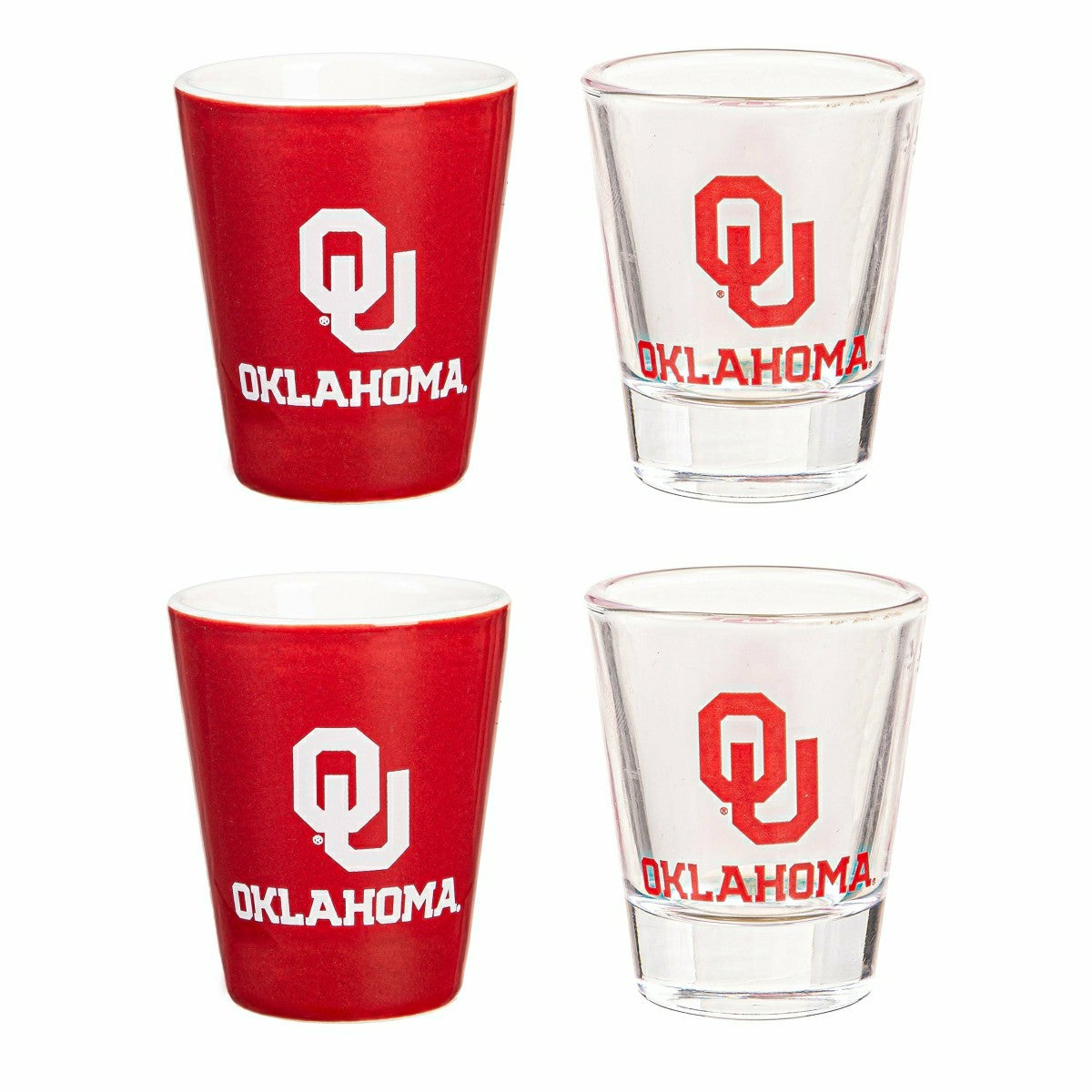 University of Oklahoma 4-Piece Ceramic and Glass 2oz. Shot Glass Set, Home, Collegiate