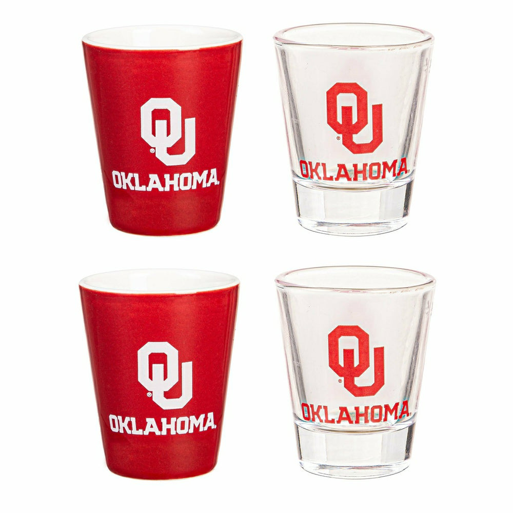 University of Oklahoma 4-Piece Ceramic and Glass 2oz. Shot Glass Set, Home, Collegiate