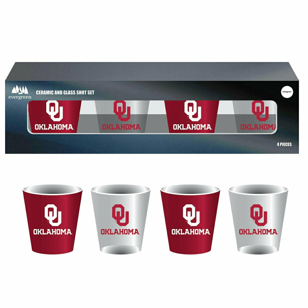University of Oklahoma 4-Piece Ceramic and Glass 2oz. Shot Glass Set, Home, Collegiate