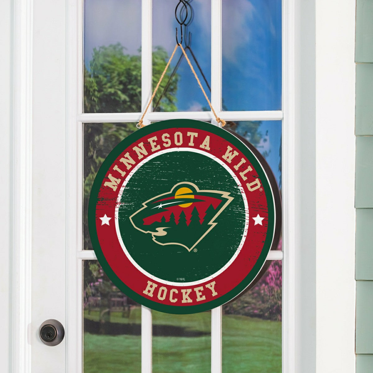 Minnesota Wild Round Door Décor with Hanging Rope, 18x18, NHL, Home