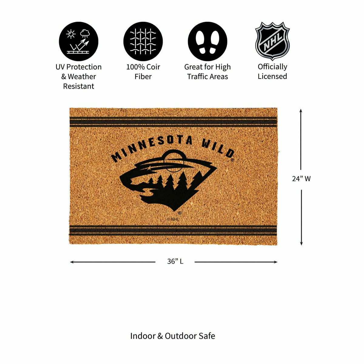 Minnesota Wild Large One Color Coir Mat, 36"x24", NHL
