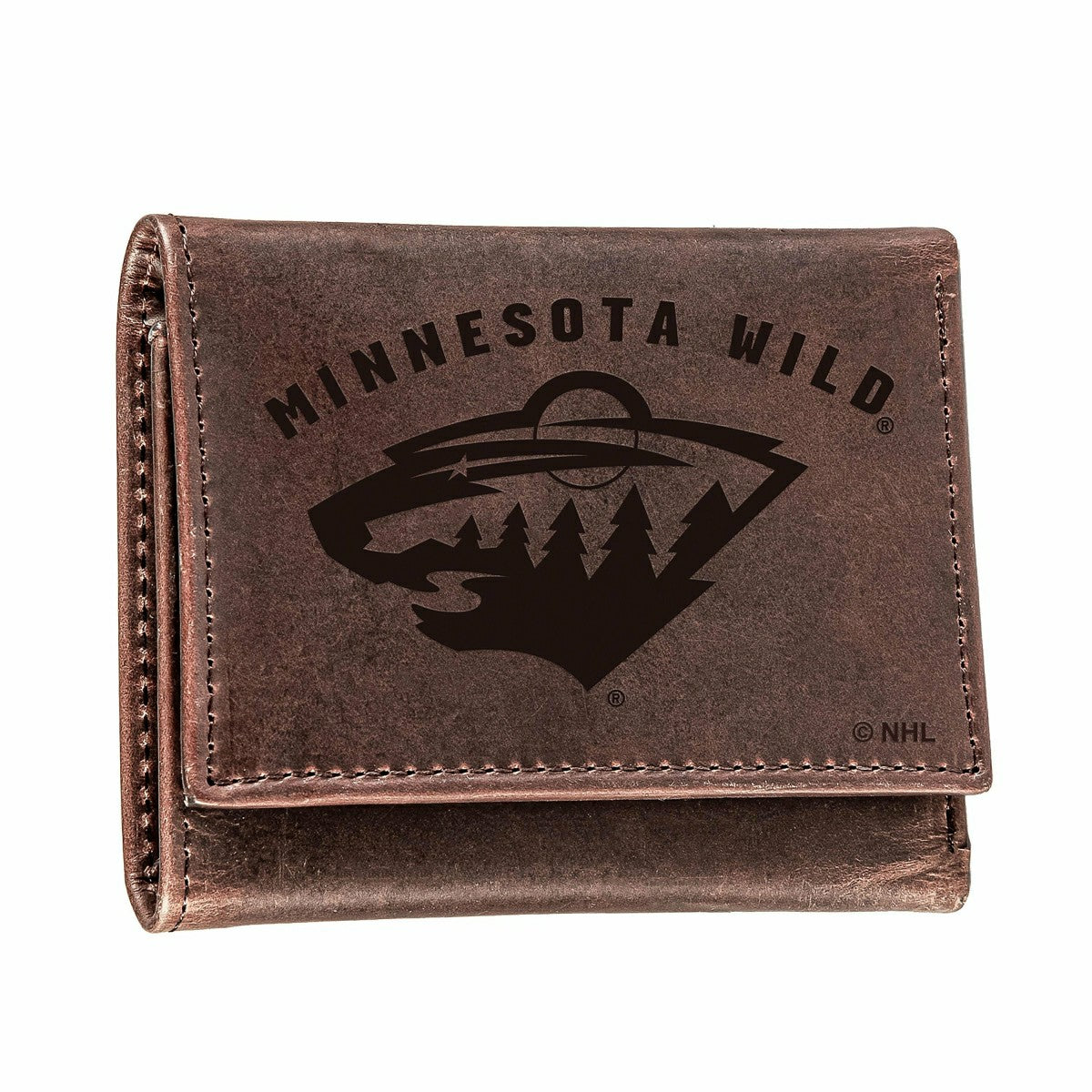 Minnesota Wild, Bi-Fold Wallet, Brown, CH, 100% Genuine Leather, NHL, Home