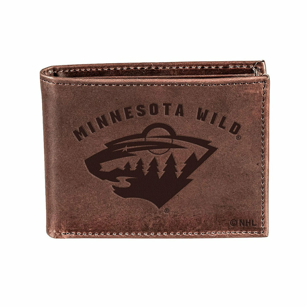 Minnesota Wild, Bi-Fold Wallet, Brown, CH, 100% Genuine Leather, NHL, Home