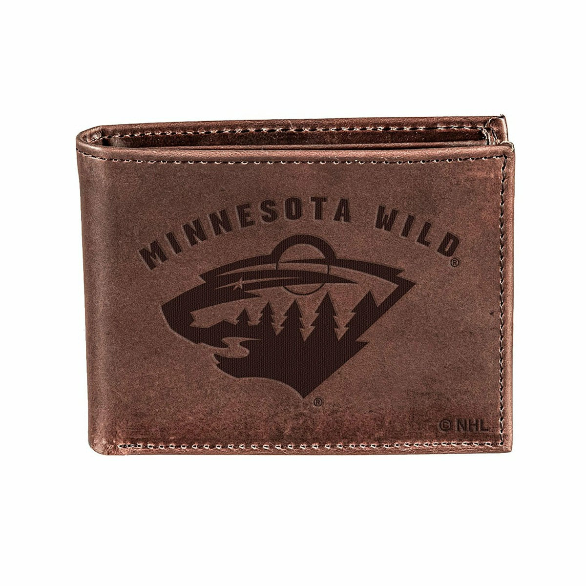 Minnesota Wild, Bi-Fold Wallet, Brown, CH, 100% Genuine Leather, NHL, Home