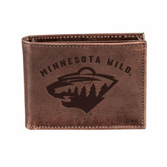 Minnesota Wild, Bi-Fold Wallet, Brown, CH, 100% Genuine Leather, NHL, Home