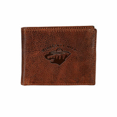 Minnesota Wild, Embossed 100% Genuine Tumbled Leather Passcase Bi-Fold, NHL, Home