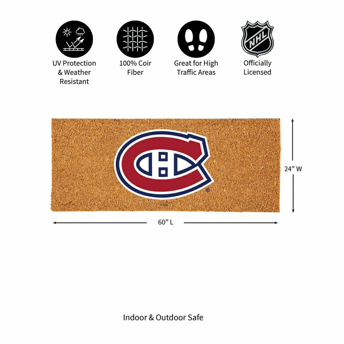 Montreal Canadiens Extra Large Full Color Coir Mat, 60"x24", NHL