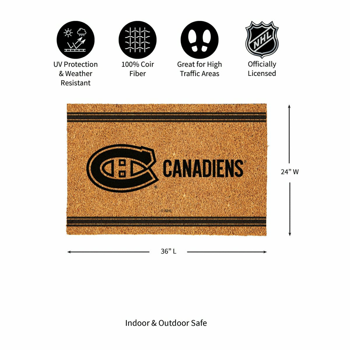 Montreal Canadiens Large One Color Coir Mat, 36"x24", NHL