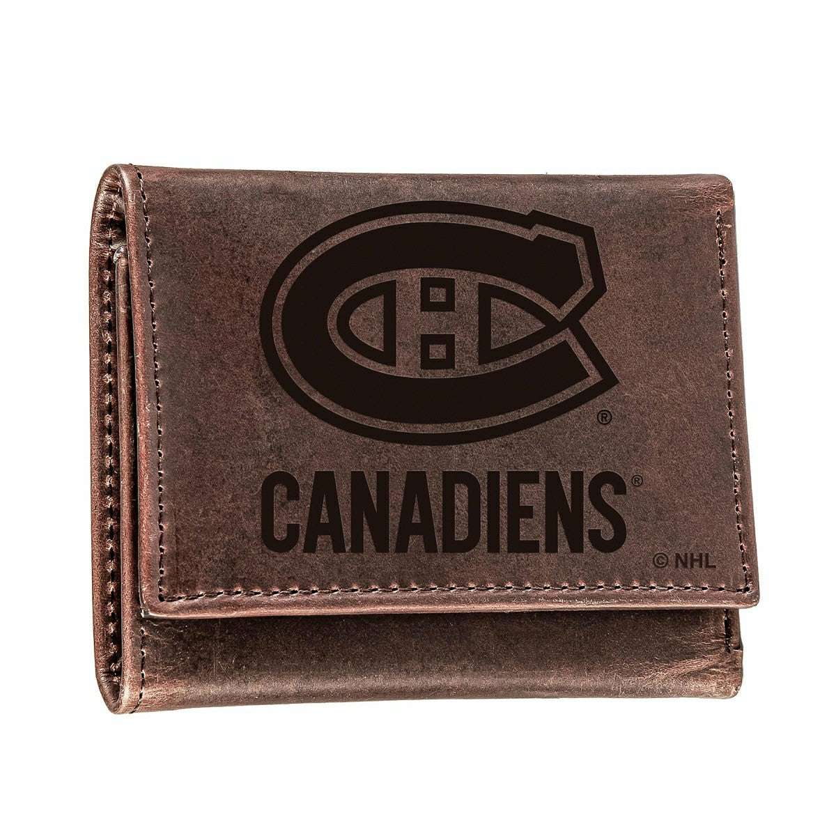 Montreal Canadiens, Tri-Fold Wallet, Brown, CH, 100% Genuine Leather, NHL, Home