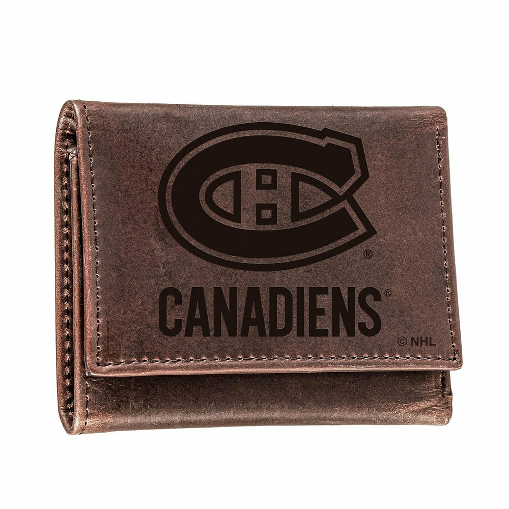 Montreal Canadiens, Tri-Fold Wallet, Brown, CH, 100% Genuine Leather, NHL, Home