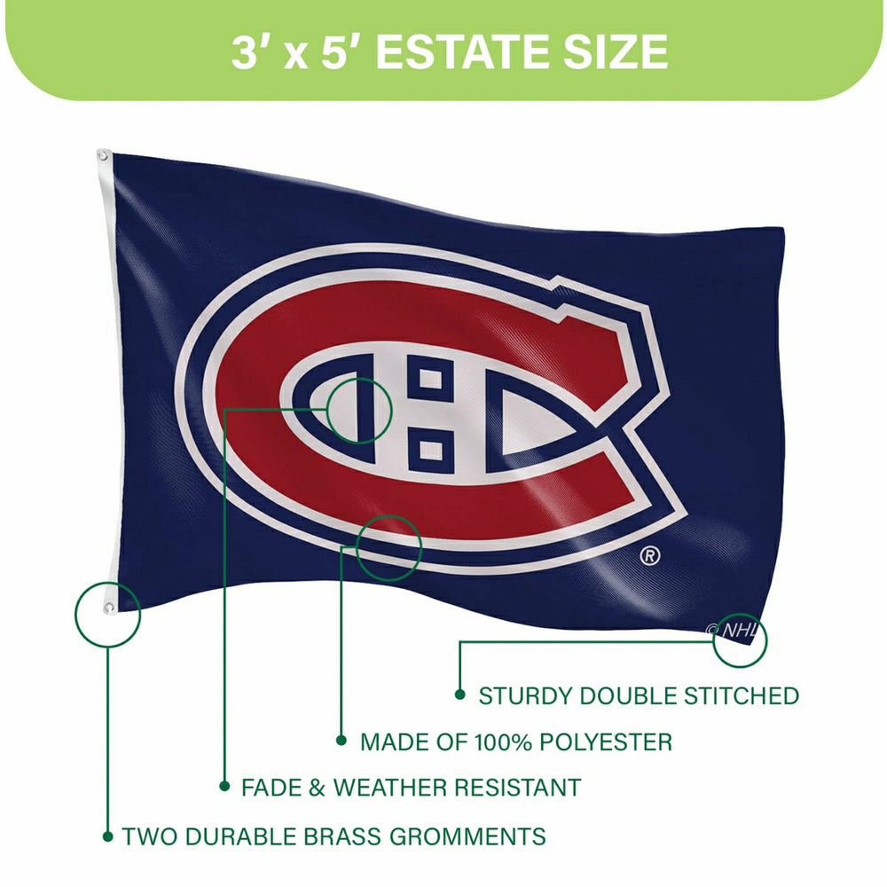 Montreal Canadiens Single Sided Flag with 2 Grommets, 3'x5', NHL, Home