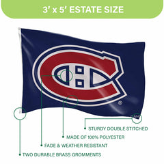 Montreal Canadiens Single Sided Flag with 2 Grommets, 3'x5', NHL, Home