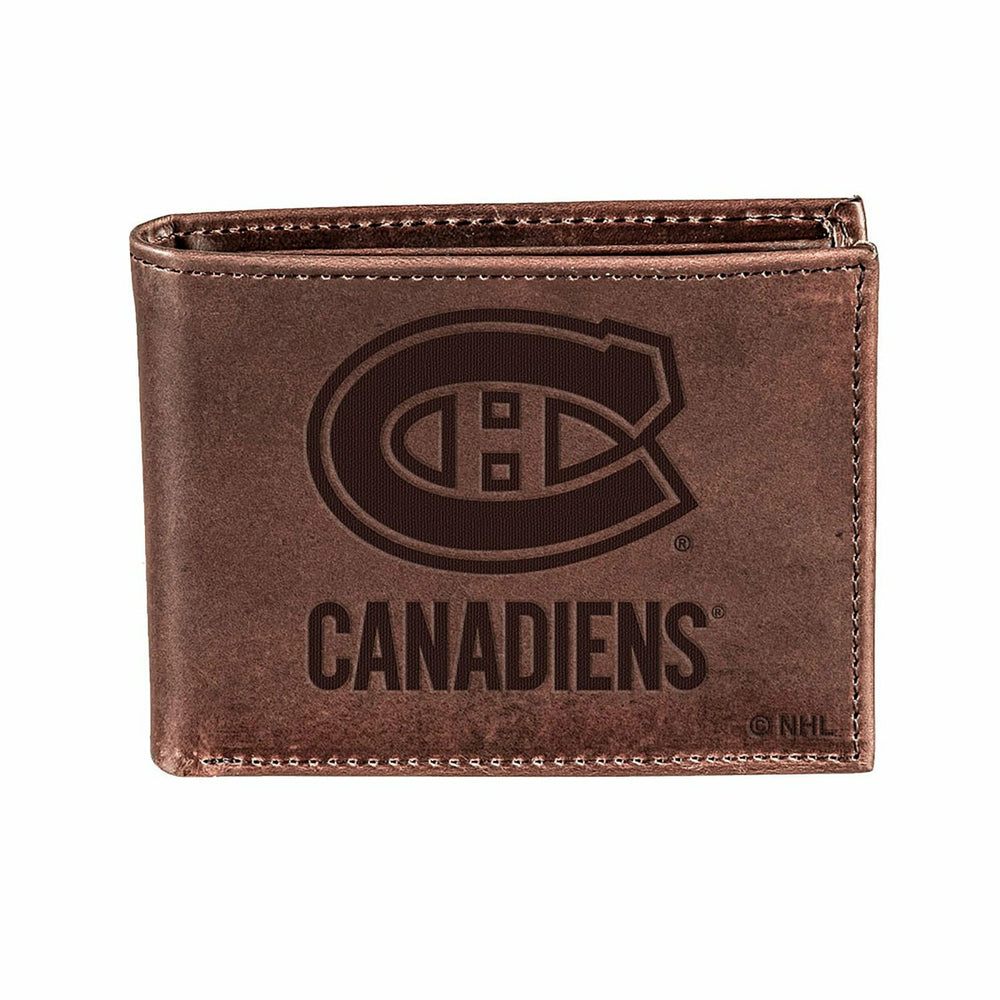 Montreal Canadiens, Bi-Fold Wallet, Brown, CH, 100% Genuine Leather, NHL, Home
