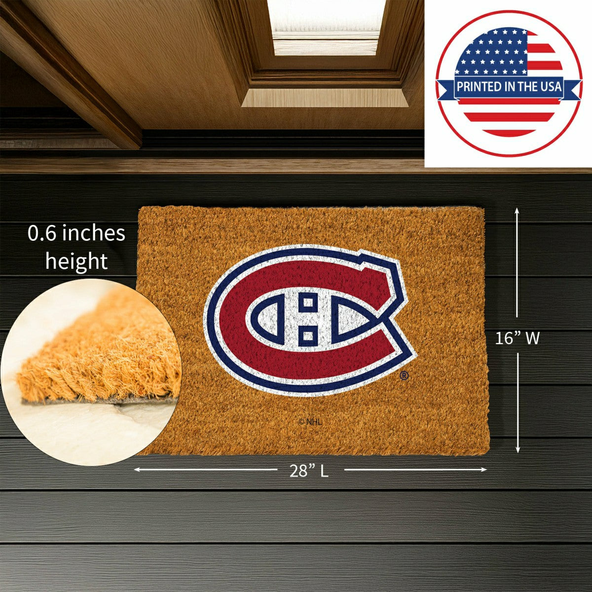 Coir Mat, 16"x28", Montreal Canadiens, NHL