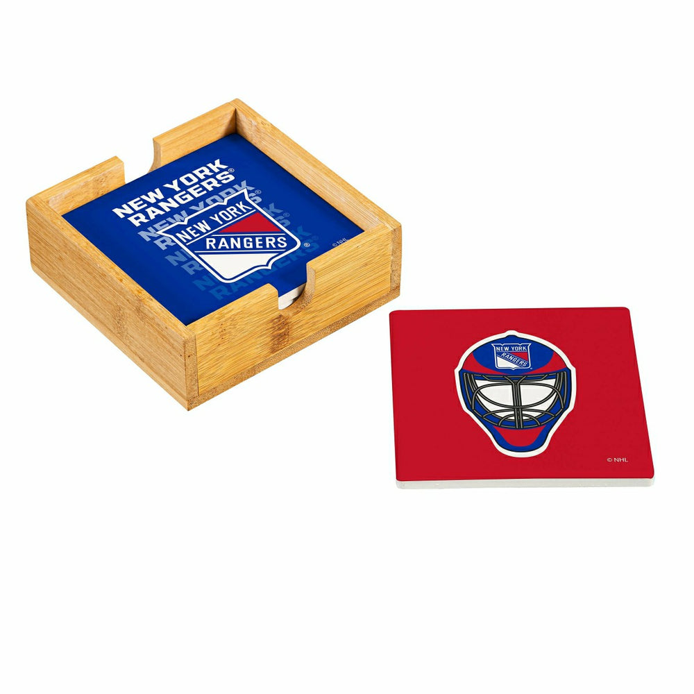 New York Rangers Ceramic Coasters Set, 4pcs with Wood Caddy, NHL, Home